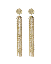 Pave Coin Fringe Earrings- Gold View 1
