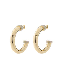 Pave Tip Tube Hoops- Gold View 1