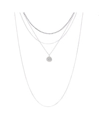 Layered Pave Coin Necklace- Silver