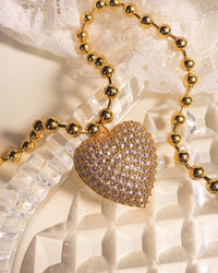 Puffy Heart Statement Necklace- Gold View 3
