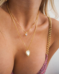 Double Heart Charm Necklace- Pink/Silver View 2