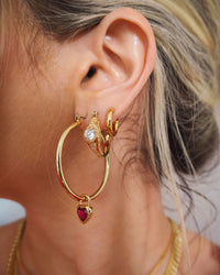 Bezel Heart Charm Hoops- Silver view 2