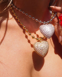 Puffy Heart Statement Necklace- Silver View 4