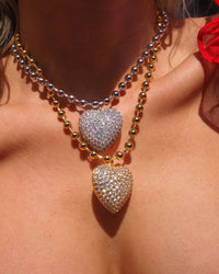 Puffy Heart Statement Necklace- Silver view 2