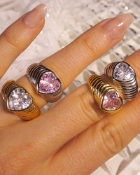 BFF Ring Set- Silver/Clear and Pink view 2