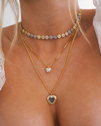 Double Heart Charm Necklace- Clear/Gold View 3