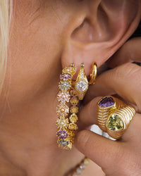 Daisy Studs Hoops- Silver View 4