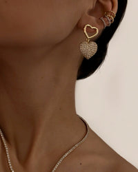 Pave Puffy Heart Earrings- Gold view 2