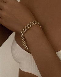 Pave Cuban Link Bracelet- Gold View 4