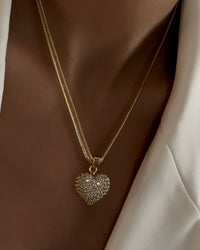 Pave Puffy Heart Necklace- Gold view 2