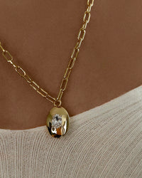 Stone Orb Pendant Necklace- Silver View 7