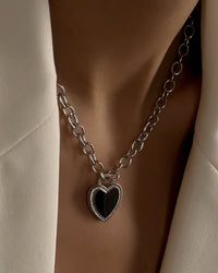 Pave Heart Pendant Necklace- Silver view 2