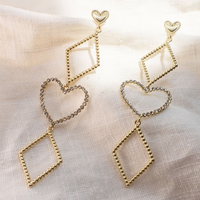 Dotted Heart Statement Earrings- Gold View 5