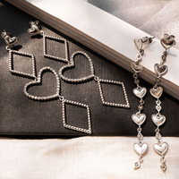 Dotted Heart Drop Studs- Silver View 5