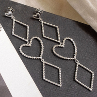 Dotted Heart Statement Earrings- Silver View 2