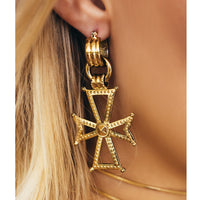 Mattan Cross Statement Hoops - Gold View 2