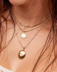 Pave Coin Charm Necklace- Gold View 4
