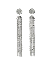 Pave Coin Fringe Earrings- Silver View 1