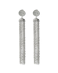 Pave Coin Fringe Earrings- Silver