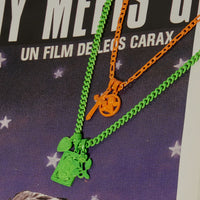 Rainbow Double Charm Necklace- Neon Orange View 2