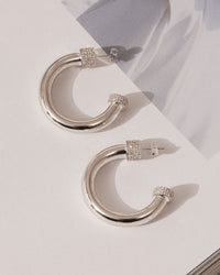 XL Pave Tip Tube Hoops- Rose Gold View 3