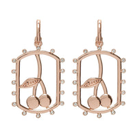 Cherry Dog Tag Hoops- Rose Gold