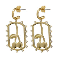 Cherry Dog Tag Hoops- Gold View 2