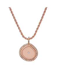 Pave Coin Charm Necklace- Rose Gold