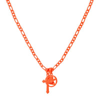 Rainbow Double Charm Necklace- Neon Orange View 1