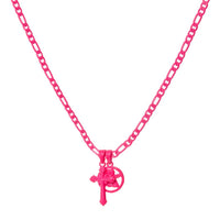 Rainbow Double Charm Necklace- Neon Pink View 1