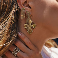 Nouveau Cross Statement Earrings- Gold View 3