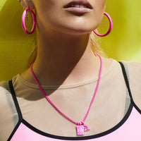 Rainbow Amalfi Hoops- Neon Pink View 5