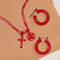 Rainbow Double Charm Necklace- Red View 3
