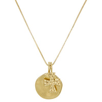 The Hammered Cross + Coin Necklace- Gold View 1
