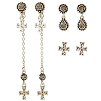 The Moroccan Dangle Cross Studs Set- Silver View 1
