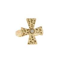 The Hammered Cross Signet Ring- Gold View 1