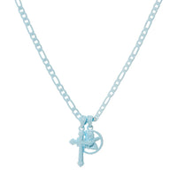 Rainbow Double Charm Necklace- Baby Blue View 1