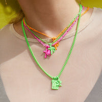 Rainbow Double Charm Necklace- Neon Pink View 2