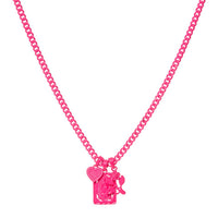 Rainbow Triple Charm Necklace- Neon Pink View 1