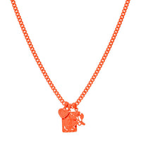 Rainbow Triple Charm Necklace- Neon Orange View 1