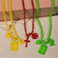 Rainbow Triple Charm Necklace- Yellow View 4