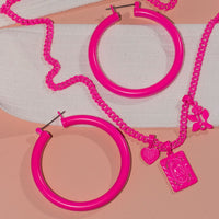Rainbow Amalfi Hoops- Neon Pink View 4