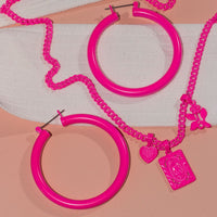 Rainbow Triple Charm Necklace- Neon Pink View 3