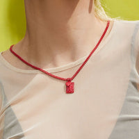 Rainbow Triple Charm Necklace- Red View 2