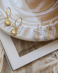 Mini Pave Coin Hook Earrings- Gold View 4
