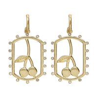 Cherry Dog Tag Hoops- Gold View 1