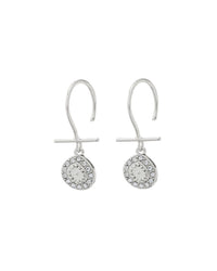 Mini Pave Coin Hook Earrings- Silver